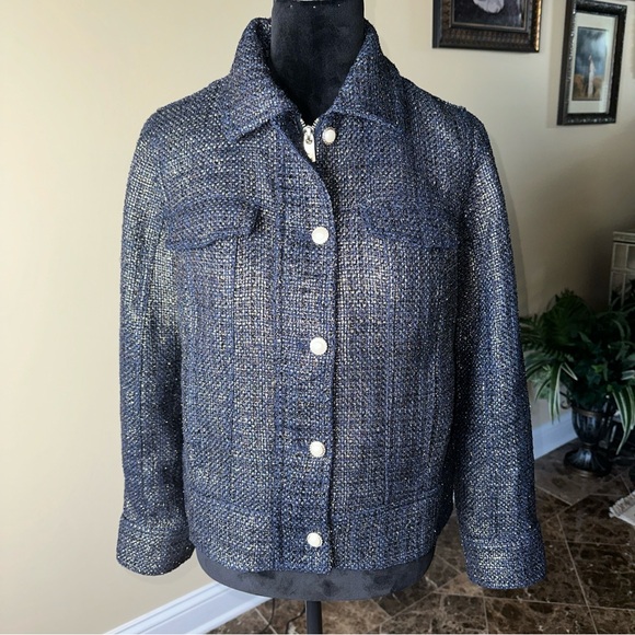 EUC CHICOS Foil Metallic Tweed Jacket size 1 or Medium - Picture 4 of 8